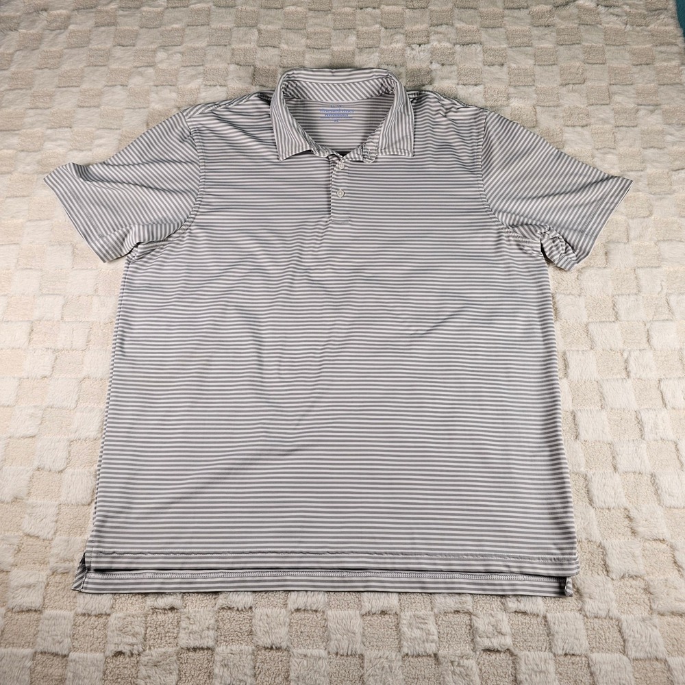 Vineyard Vines Performance Polo Mens XL Gray White Striped Golf Short Sleeve